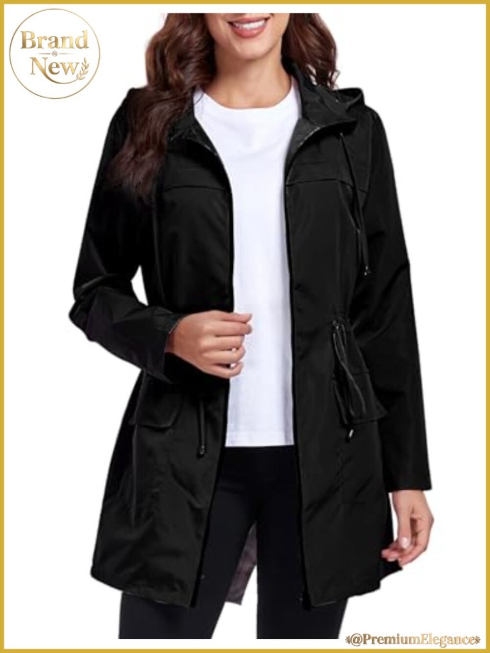 Women Waterproof Raincoat Lightweight Packable Long Hooded Rain Jacket Trench